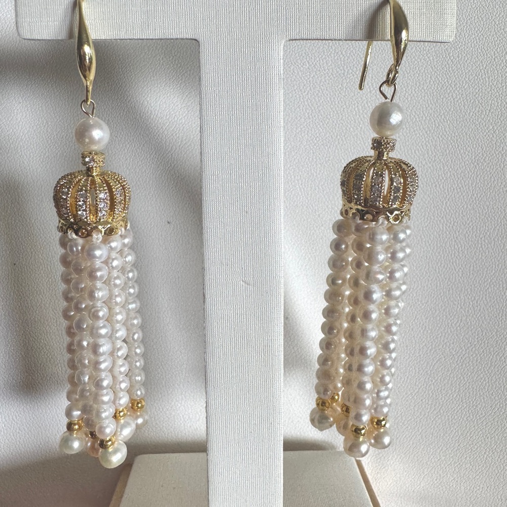 Genuine Freshwater Pearl Tassel Crown Earrings – Baroque Statement